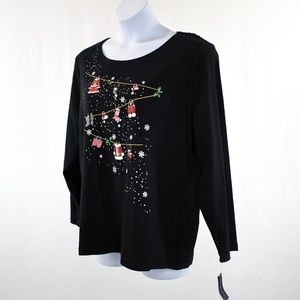 Karen Scott Long Sleeve Rhinestone Christmas Top